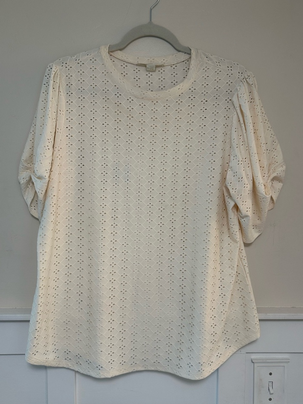 cooper & ella Cream Eyelet Short Puff-Sleeve Top/Blouse